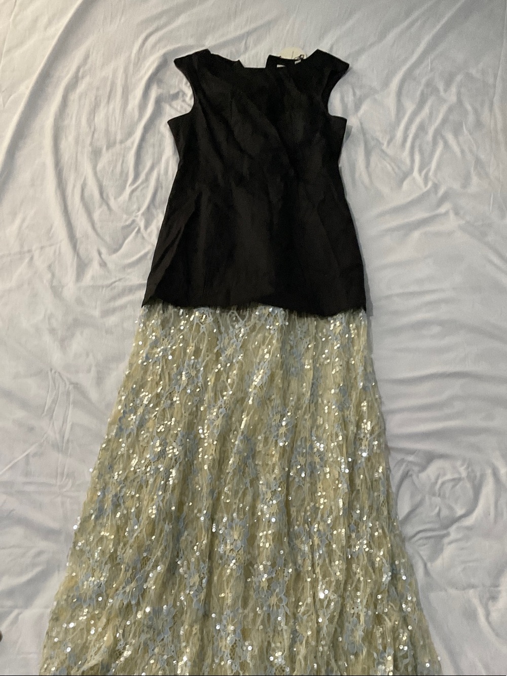 Black and Gold Sequin Two-Piece Prom Dress